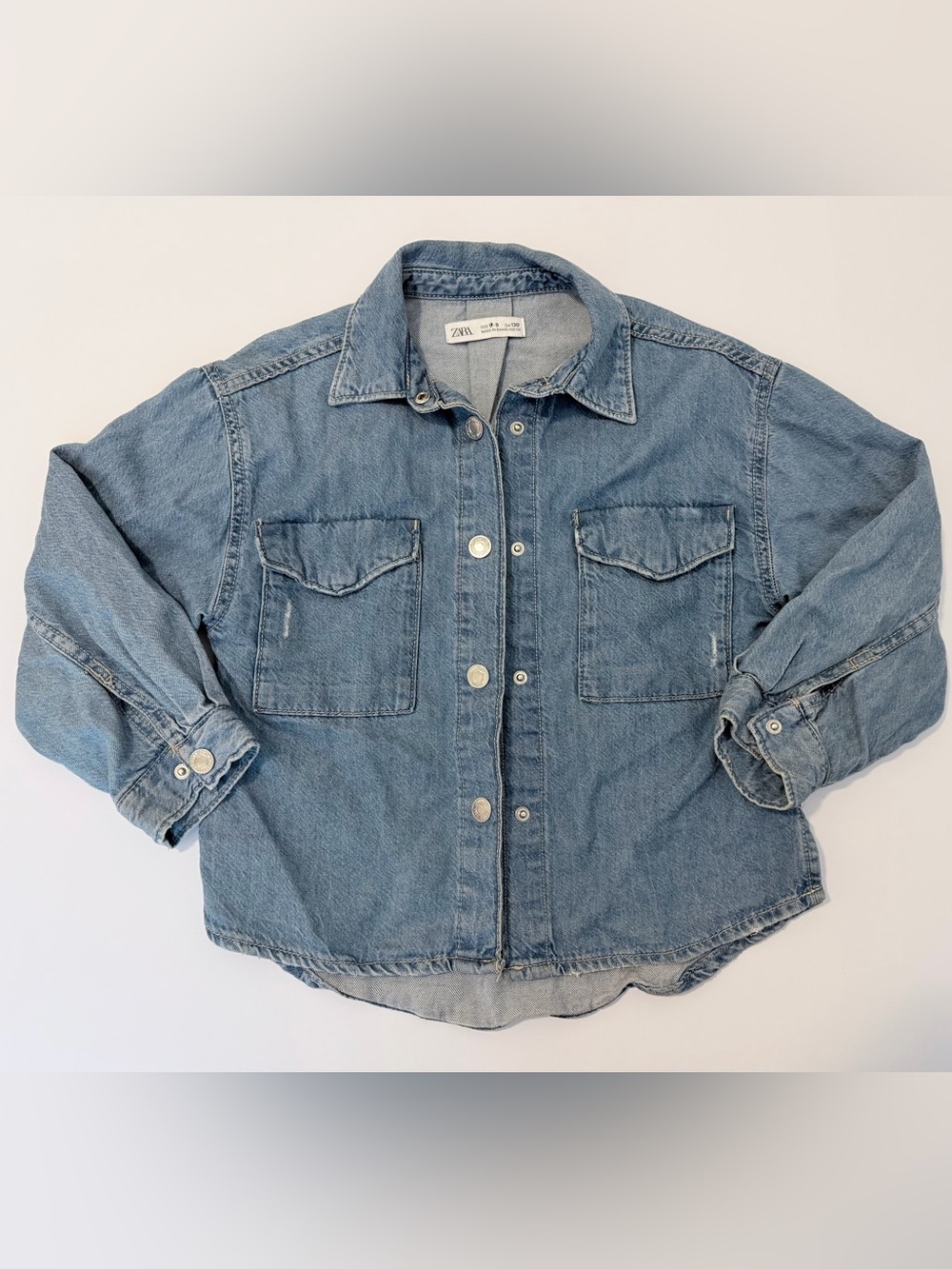ZARA Kids Light Blue Denim Button-up Shirt Jacket Girls Size 8-9